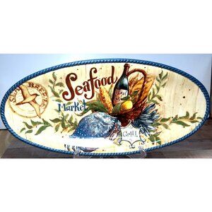 Geoffrey Allen Seafood Market Oval Serving Platter Blue Crab Nautical Design